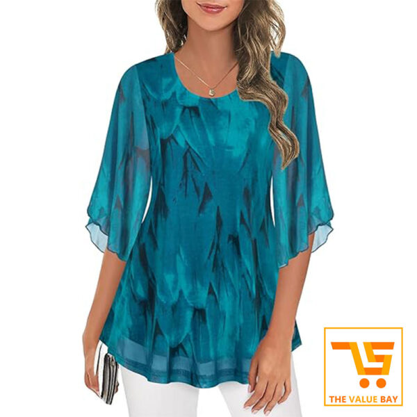 Women's 3/4 Sleeve Mesh Layered Blouse