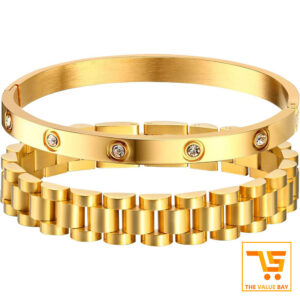2-Piece Gold Chain Link Bracelet Set