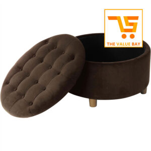 Large Button Tufted Velvet Round Storage Ottoman